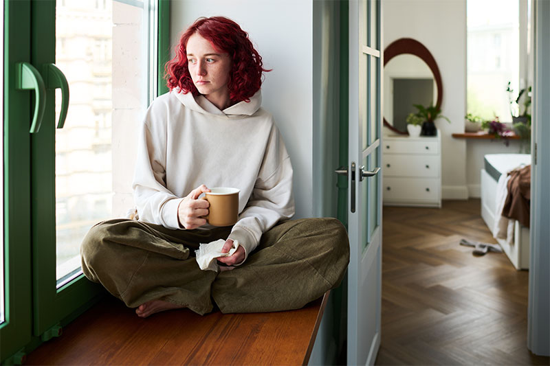 Room interior showing energy-efficient insulated windows during winter, illustrating comfort and thermal performance