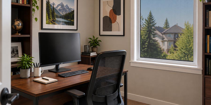 Cabinet window with a screen installed