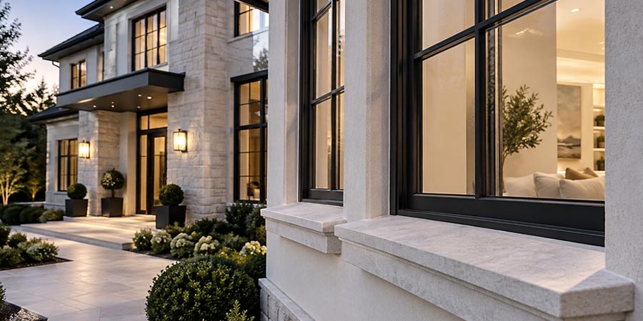 Exterior view of a stone window sill